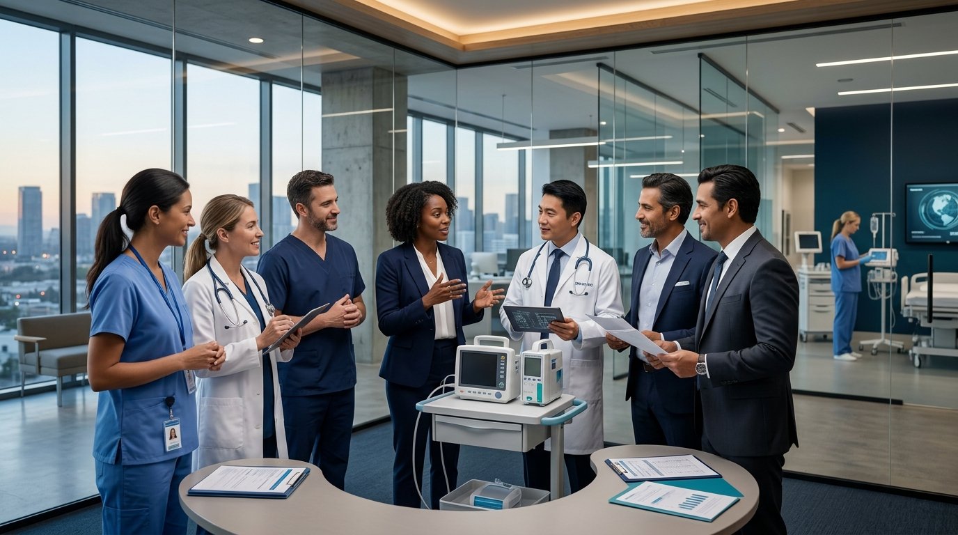 Healthcare professionals working in a modern clinical environment